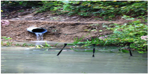 Industrial site outfall pipe draining into water